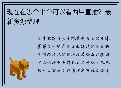 现在在哪个平台可以看西甲直播？最新资源整理