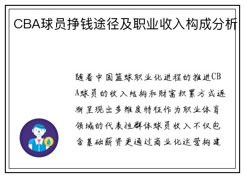 CBA球员挣钱途径及职业收入构成分析